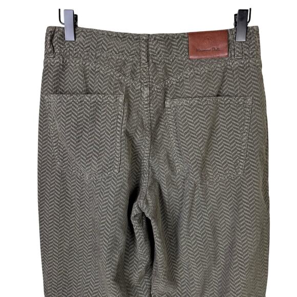 Massimo Duti Olive Green Corduroy Chevron Print High Waist Straight Leg Pants - Picture 3 of 10